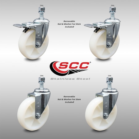Service Caster 5 Inch SS Nylon Wheel 12mm Threaded Stem Caster Total Lock Brake SCC, 2PK SCC-SSTSTTL20S514-NYS-M1215-2-S-2